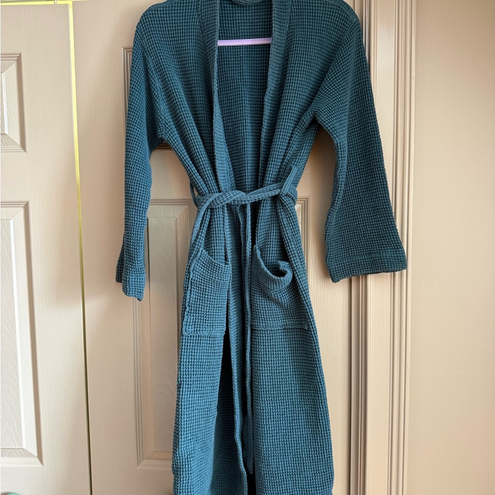 Coyuchi Organic Cotton Teal Waffle Robe